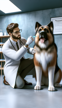 دكتور بيطري يعطي تطعيم لكلب 